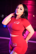 Snatched & Paid Performance Crop - Red/Grey