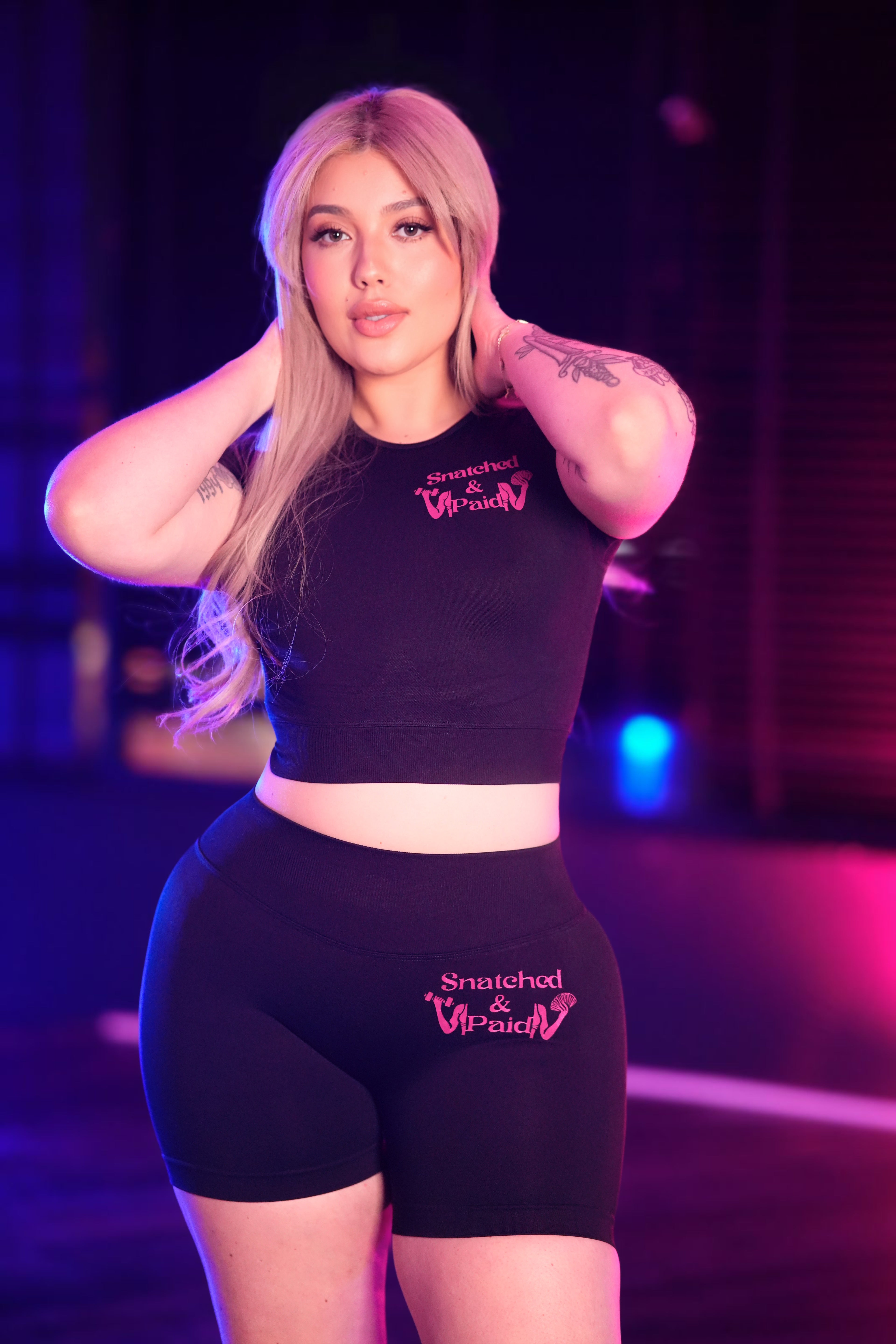 Snatched & Paid Performance Crop - Black/Pink